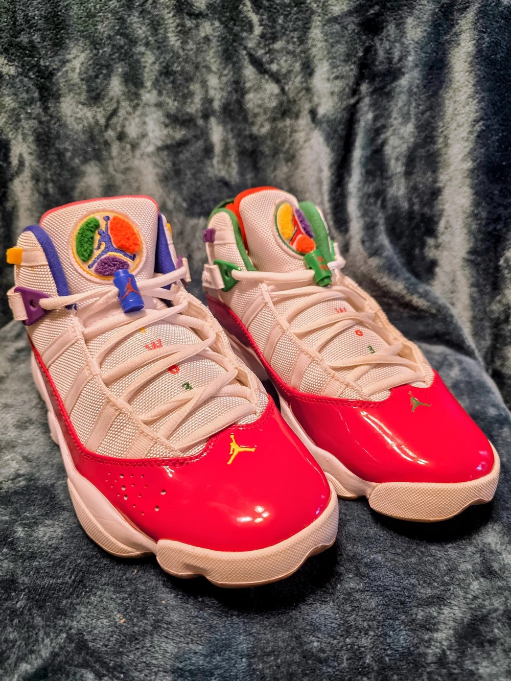 Jordan Men’s Athletic Shoes White Red Green Purple Accents